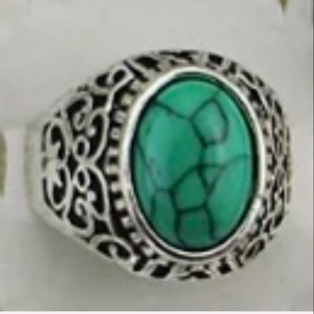 💗 Green Turquoise Unisex Ring Size 9 NEW